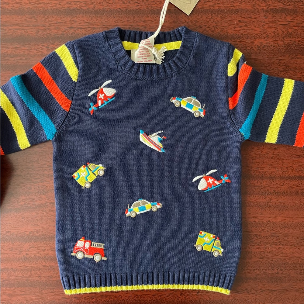 Ministry of Rascals Ambulance Fire Truck Helicopter Embroidered Toddler Sweater